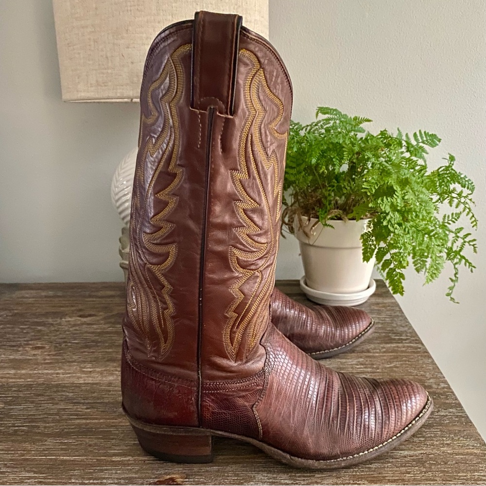 Vtg Justin Lizard Western Cowboy Boots Mens 9 D Brown - Picture 4 of 12